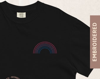 Bi Thin Rainbow Embroidered Comfort Color T Shirt | Bi Pride tshirt | Oversized Pride Shirt | Bisexual Pride | March for the Movement