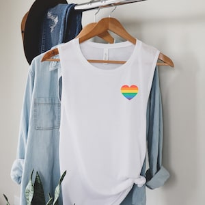 Rainbow heart muscle tank, Rainbow pride muscle tank, Pride flag apparel, Rainbow tank top, pride tank top for women