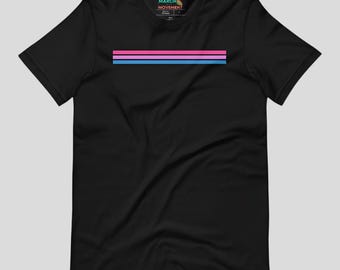 Camiseta de rayas del Orgullo Bi: Camiseta minimalista con la bandera bisexual