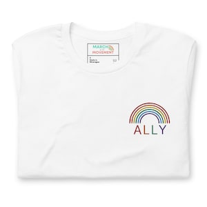LGBTQ Ally T Shirt | Embroidered Ally Rainbow T Shirt | March For The Movement Queer Owned Business
