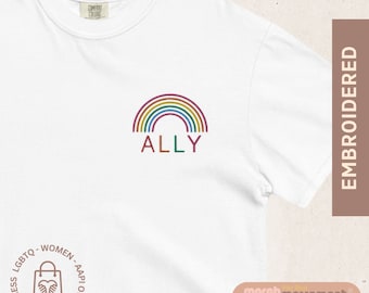 Black thin rainbow embroidered comfort color pride t shirt | Subtle pride shirt | Oversized Tshirt | Non binary | March for the Movement