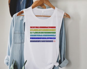 Vintage Rainbow Blocks Muscle Tank | Pride Tank Top | Vintage Pride Shirt | Retro Pride Shirt | Gay Pride Tank Top