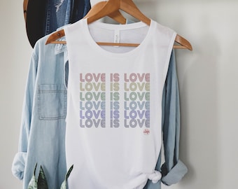Love is Love Muscle Tank: Vintage Rainbow Pride, LGBT Shirt