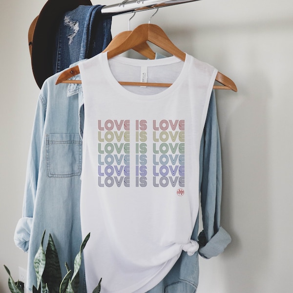 Love is Love Women's Muscle Tank | Vintage Pride | Gay Pride | Gay Pride Tank Top | Retro Rainbow | LGBT Shirt | March For The Movement