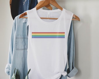 Gay Pride Tank Top | LGBT Pride Shirt | March For The Movement | Classic Rainbow Stripes Muscle Tank