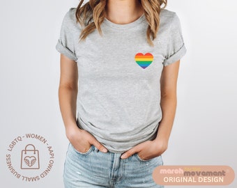 Rainbow Heart Pocket Tee, Rainbow T Shirt, Pride Shirt, LGBTQ Pride Shirt, Pride Tee, Ally Shirt, March For The Movement, Safe Space