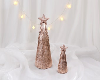 Tabletop Christmas Tree, Cone Tree with Star, Rose Gold Ornament For Holiday Season Decoration.
