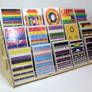 3 level 27" wide Counter Top Card Display Rack,  Modern Birch wood and Clear Acrylic.