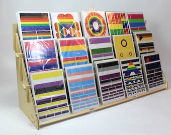 3 level 27" wide Counter Top Card Display Rack,  Modern Birch wood and Clear Acrylic.