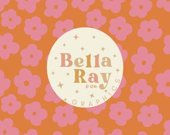 Pink & Orange Retro Floral Seamless Pattern