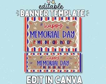 Mall för banner för Glad Memorial Day | 35x60 gör-det-själv-målad banner | Canva-mall | digital nedladdning