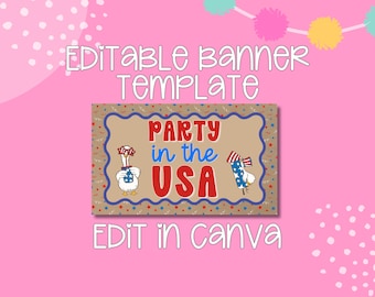 Redigerbar bannermall för fest i USA | Patriotisk dekoration för 4 juli (Canva)