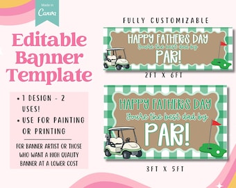 Mall för golfbanner för fars dag | Redigerbar Canva-banner | Bästa dagen efter par | 2x6 och 3x5-bannerdesign | Gör-det-själv utskrivbar banner