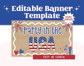 Mall för bannermodell för fest i USA, måla din egen bannermall, redigerbar Canva-bannermodell, projektionsbannerdesign