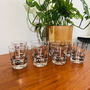 Monumental Set Vintage Mid Century Barware Set of 8 Low Ball Glasses
