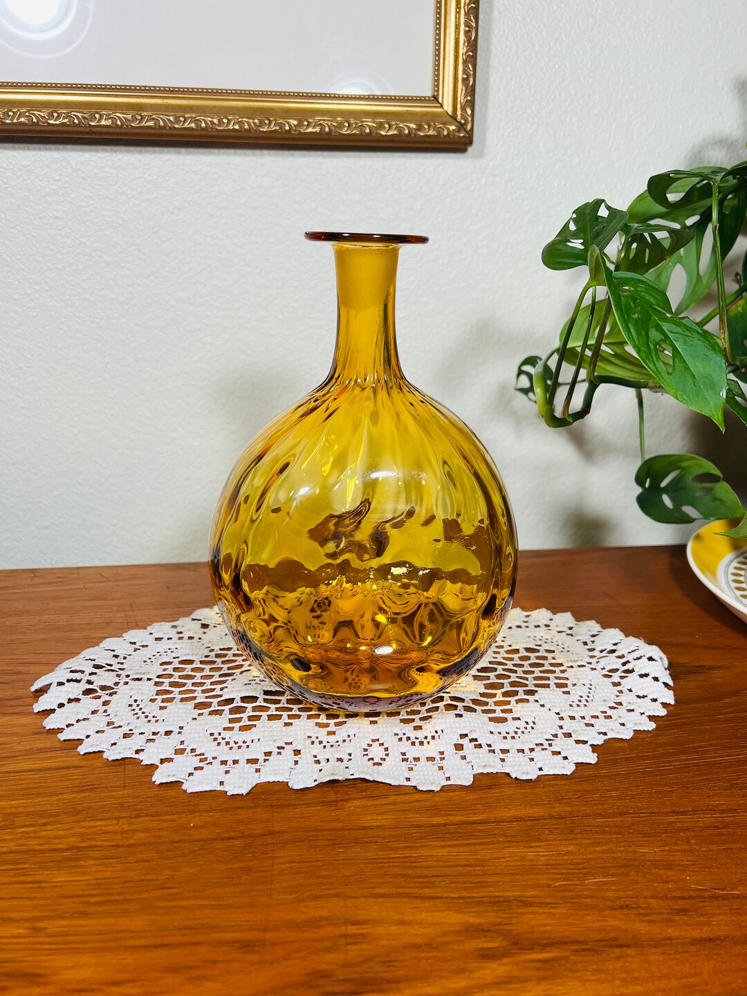 Vintage 1969 Blenko Lemon 6916 Handblown Amber Glass Decanter Rare MCM