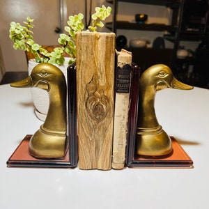 Vintage Brass Duck Bookends with Smoked Lucite Base Brass is Uncleaned