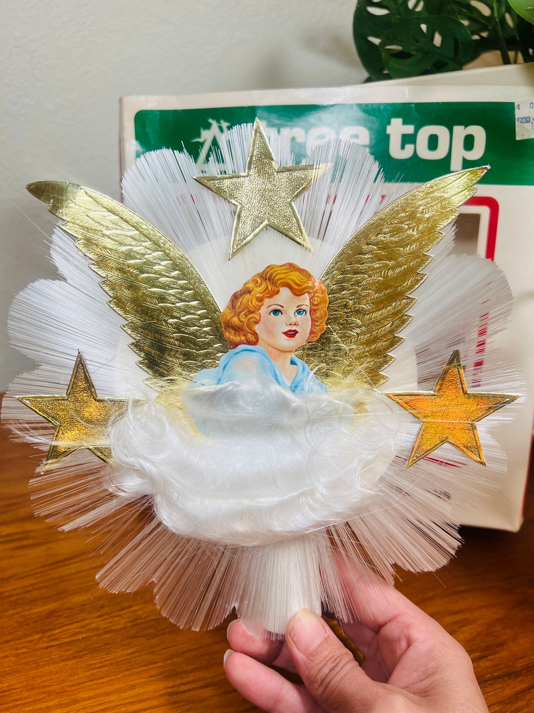 Vintage Angel Tree Topper With Spun Glass Angel Hair 1950s Etsy