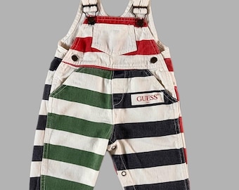 Vintage 90-tals baby Guess randig denimoverall Georges Marciano 12 M Tillverkad i USA Sällsynt