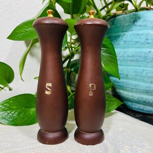 Vintage Japan Wooden with Gold Accents Salt and Pepper Shakers