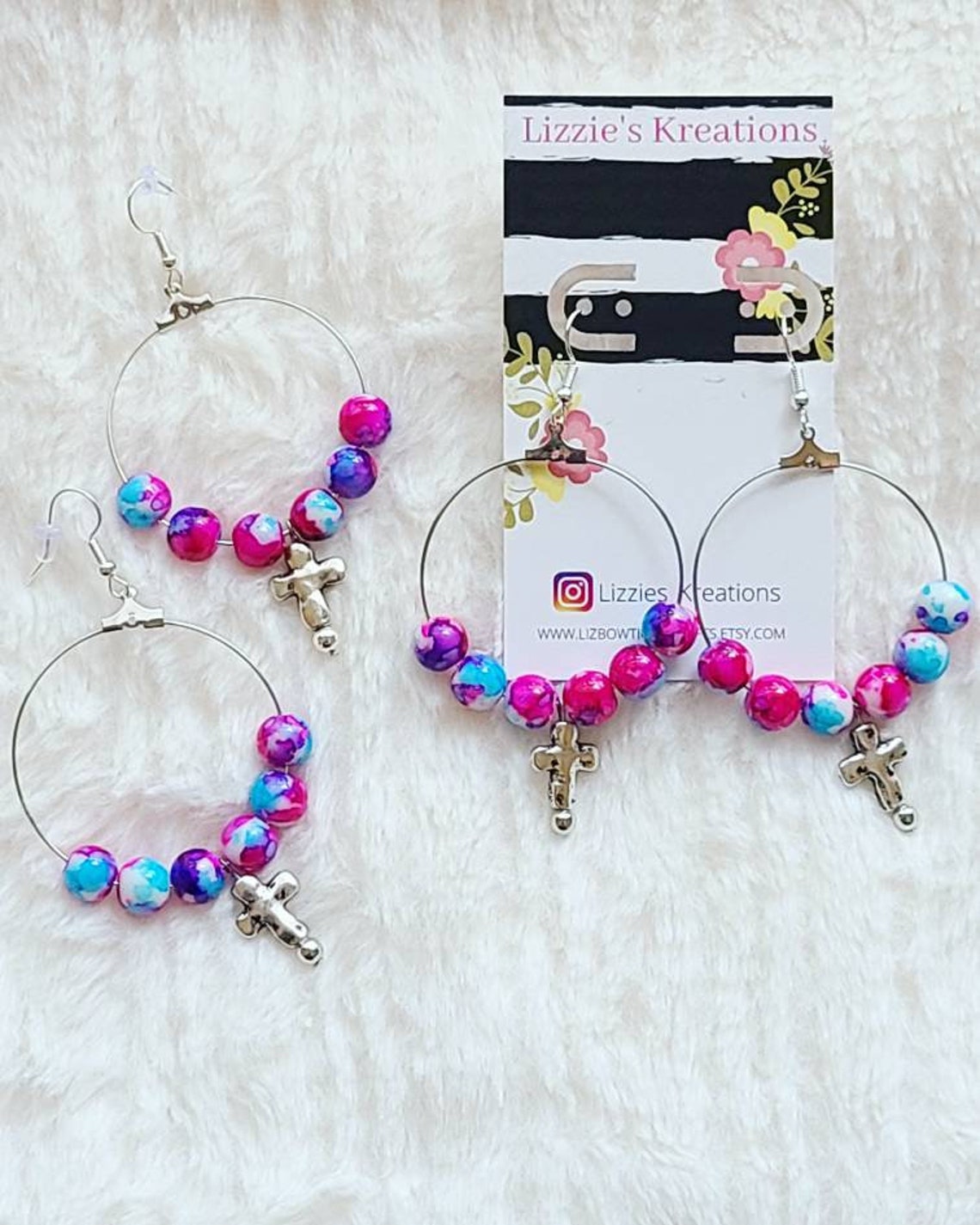 Cross charm hoop earrings Etsy