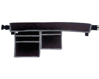 Black Vegan Leather Utility Belt, 7-Pocket Hairstylist Apron, Houndstooth Trim