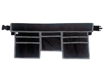 Black Vegan Leather Utility Belt, 13-Pocket Hairstylist Apron, Houndstooth Trim