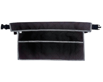 Black Vegan Leather Utility Belt, 6-Pocket Hairstylist Apron, Houndstooth Trim