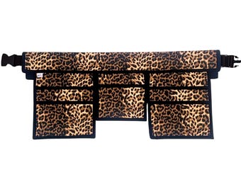 Leopard Print 13-Pocket Utility Belt, Hairstylist Apron, Garden Tool Bag
