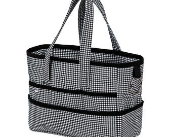 Houndstooth Canvas Tool Bag, 16-Pocket Organizer Tote, Knitting Crochet Craft Bag