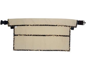 Beige Vegan Leather Utility Belt, 6-Pocket Hairstylist Apron, Leopard Trim