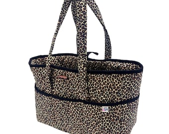 Cheetah Print Canvas Tool Bag Large, 14 Pocket Organizer Tote, Craft Makeup Garden Caddy