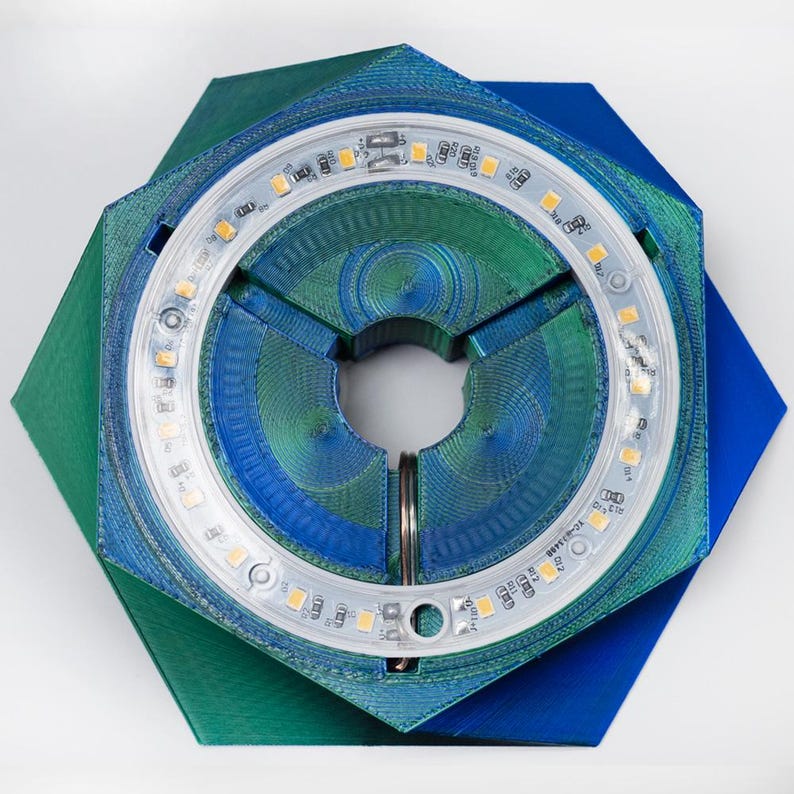 Blue/Green Thr3d Labs 3-D Printed Fluorescent Bio-base with timer grow-light attached