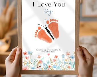Gigi Mothers Day Gift, Printable Butterfly Baby Footprint, First Grand Baby, Gigi Birthday Present, Gigis Garden, Footprint Art Keepsake