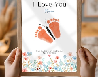 Mothers Day Nana Gift, Baby Footprint Arts, Nana I Love You Gift, Printable Butterfly Baby Footprint, Nanas Garden, Newborn Keepsake