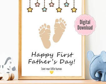 1st Father's Day Gift, Fathers Day Footprint Craft, Dad Gift From Baby, First Time Dad Gift, Footprint Sign, Infant Footprint Art, Printable