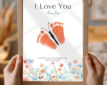 Printable Butterfly Baby Footprint, Butterfly Footprint, I Love my Aunt, DIY Gift From Baby, From Niece Nephew, Favorite Aunt Gift