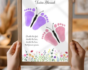 1st Mothers Day Gift, Baby Footprint Arts, Butterfly Footprint, Mothers Day Poem, Twin New Mom Gift, Happy First Mothers Day