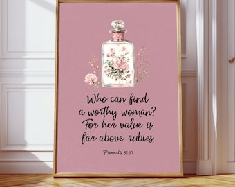 Proverbs 31 Woman Art, Christian Wall Decor, Bible Verse Printable, Gift for Mom, Feminine Christian, Digital Download