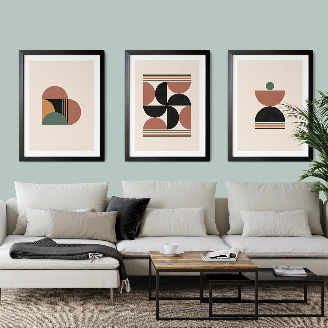 Abstract Geometric Minimalist Wall Art | Scandinavian Decor | 3 Piece ...