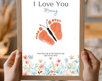 Printable Butterfly Baby Footprint, Footprint Craft Mom, Footprint Sign, Butterfly Footprint, DIY Gift From Baby, Mom Keepsake Art