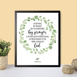 In Nothing Be Anxious | Scripture Wall Art | Watercolor Wreath | Botanical Print