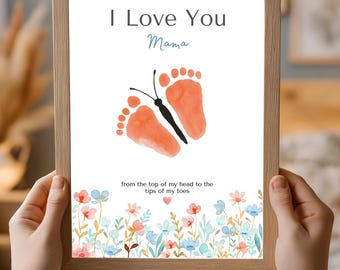 Printable Butterfly Baby Footprint, Footprint Craft Mom, Footprint Sign, Butterfly Footprint, DIY Gift From Baby, Mom Keepsake Art