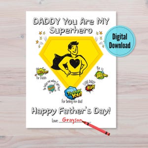Cadeau super-héros pour papa, fête des pères à imprimer, cadeau pour papa d'une enfant, cadeau papa significatif, cadeau beau-père, carte de dernière minute, téléchargement immédiat
