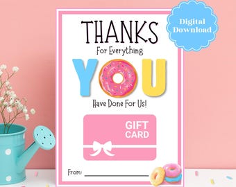 Teacher Gift Card Holder Printable, Bus Driver Gift, Daycare Teacher Gift, Driver Appreciation, Donut Lover Gift, Coach Appreciation