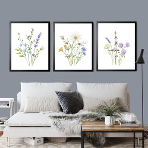 Gallery Wall Set of 3 Wildflower Art Prints | Printable Wall Art Set of 3 | Watercolor Botanical Prints | Boho Minimalist Decor | Gift