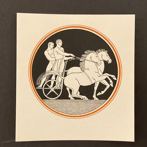 12 Vintage Rockwell Kent bookplates, horse-drawn chariot with riders. Unused gum backed.
