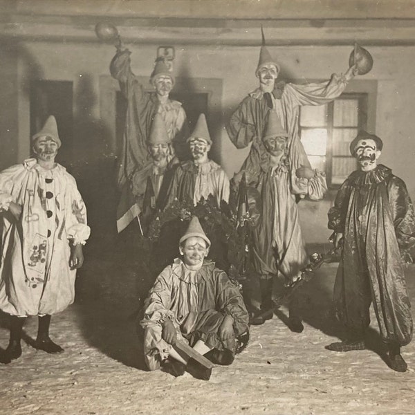 Vintage RPPC of clowns, ca. 1920's.