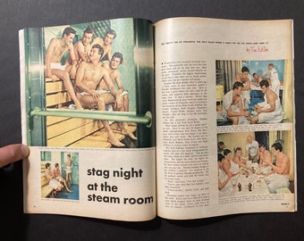 Modern Screen - "Stag Night at the Steam Room" Rock Hudson, Tony Curtis, Hugh O'Brien and others spend a night at the baths :)