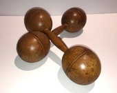 Pair of solid Maple wooden dumbbells, early 1900 39 s. Very good condition. 1.25 pounds each.